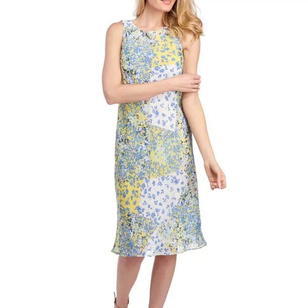 🔥 SALE ANNE KLEIN Women’s White, Yellow & Blue Floral Dress | Size 12